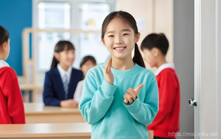 중학교 발표력 향상법 - **Prompt:** A dynamic scene depicting three Korean middle school students collaboratively working on...