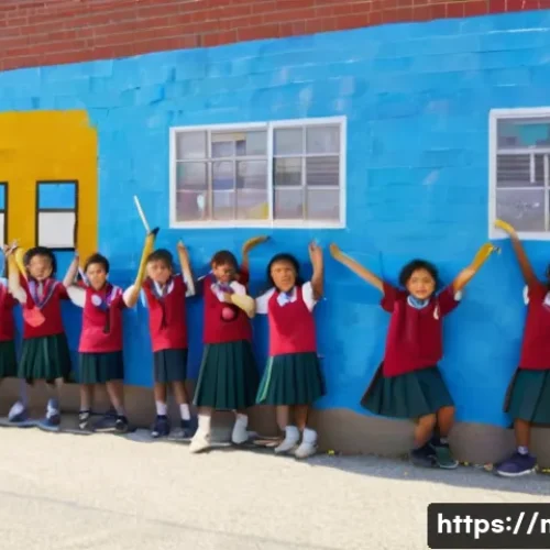 중학교 봉사 활동 - **Prompt 1: Middle School Mural Painting Volunteer Activity**
    A group of diverse middle school s...