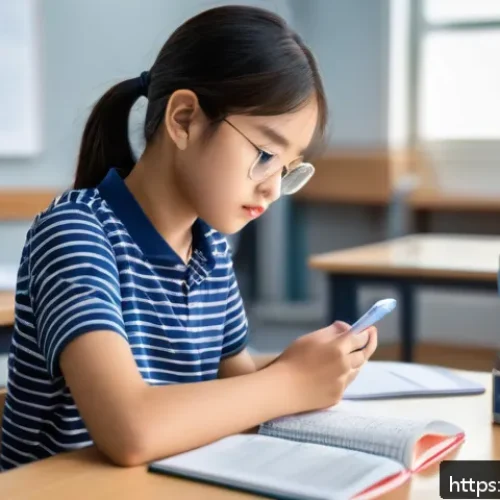 Home 31 중학교 자기 평가 기법 - A focused middle school student sitting at a tidy desk in a quiet, well-lit study room, using the Po...